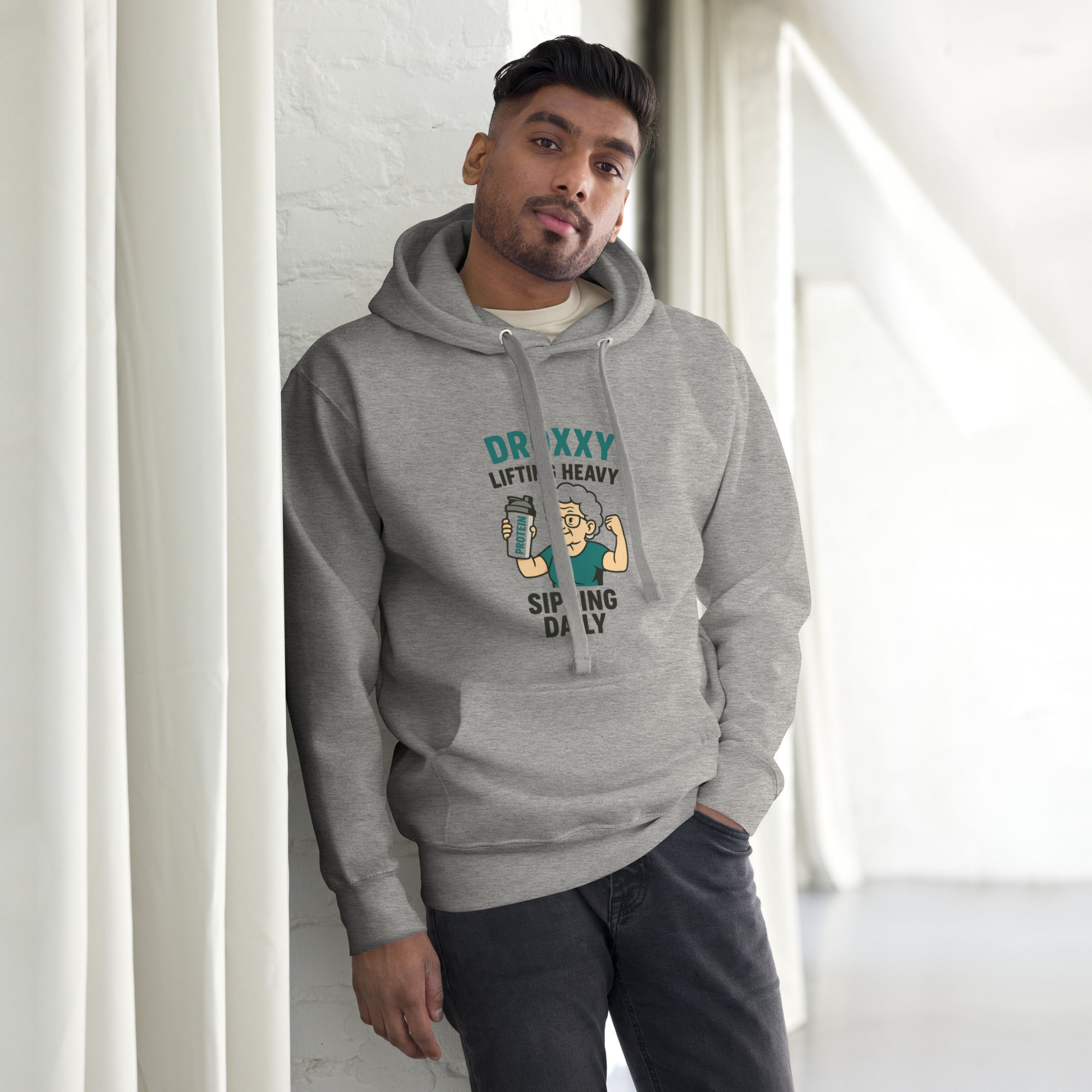 Mikina DROXXY – Unisex mikina DROXXY – Lifting Heavy, Sipping Daily | Stylová streetwear móda