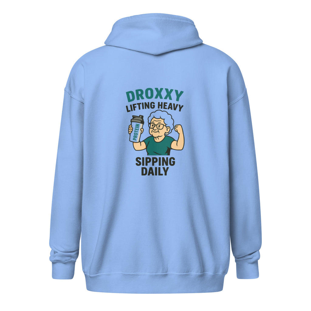Mikina DROXXY – Unisex zip mikina DROXXY – Lifting Heavy, Sipping Daily | Stylová streetwear móda