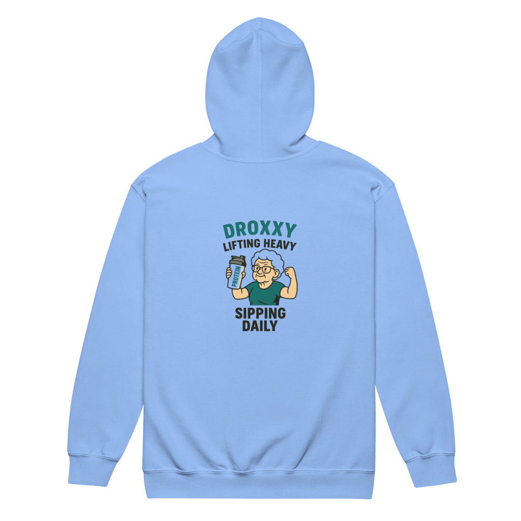 Mikina DROXXY – Unisex zip mikina DROXXY – Lifting Heavy, Sipping Daily | Stylová streetwear móda