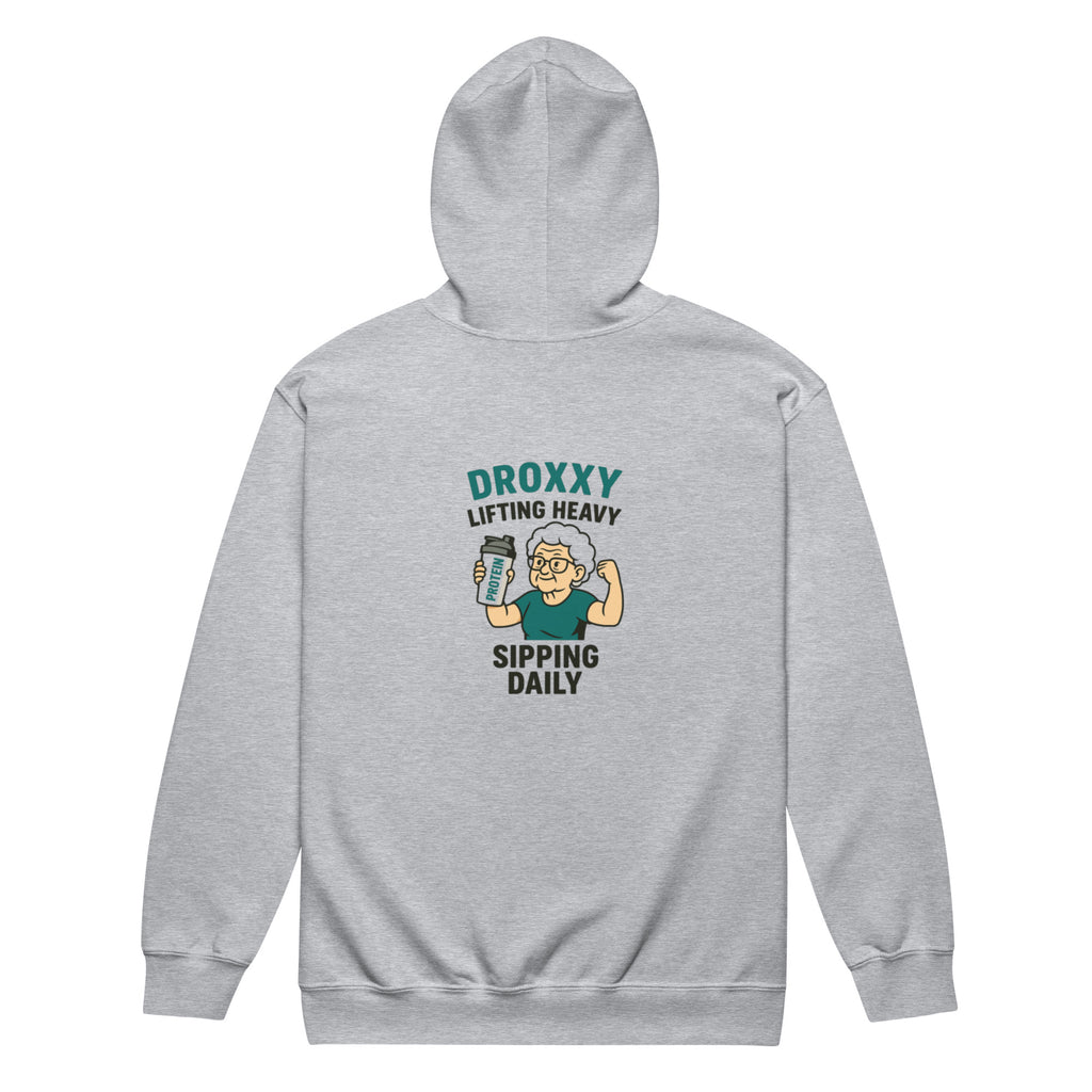 Mikina DROXXY – Unisex zip mikina DROXXY – Lifting Heavy, Sipping Daily | Stylová streetwear móda