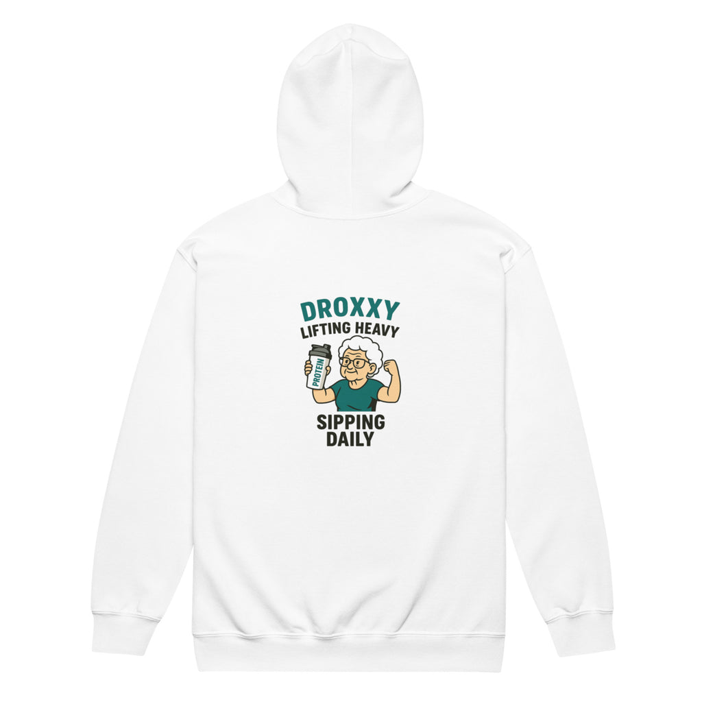 Mikina DROXXY – Unisex zip mikina DROXXY – Lifting Heavy, Sipping Daily | Stylová streetwear móda